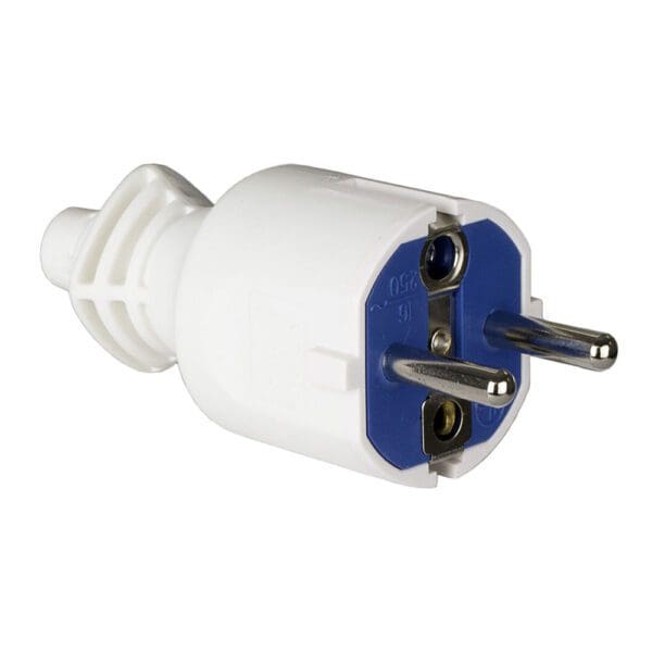 FICHA 2P+T 16A 250V PVC BRANCO. FIXAÇÃO DE CABOS ABATÍVEL SOLERA 706CB