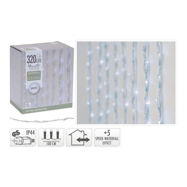 CORTINA 320 LEDS BRANCO FRIO COM 5 FUNÇÕES LED  1x2m