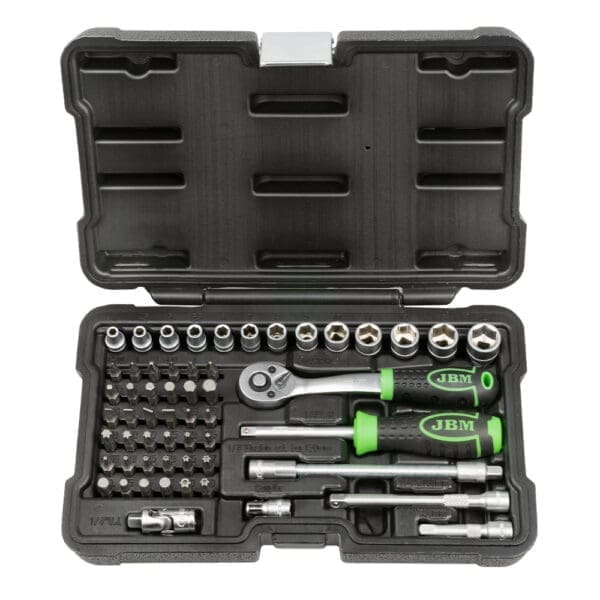 KIT DE FERRAMENTAS DE 56 PEÇAS DE 3/8" COM CHAVES DE 12 PONTAS ZINCADAS